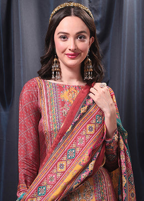 3 Pc Red Unstitched Salwar Suit Set With Dupatta VDSL0604235 - Indian Silk House Agencies