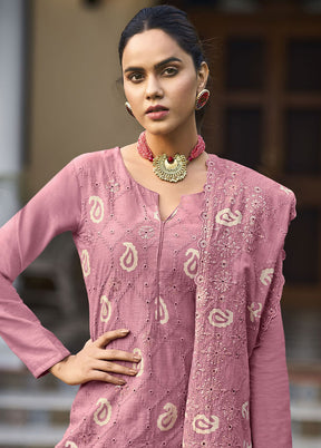 3 Pc Pink Unstitched Pure Cotton Thread Work Suit Set VDSL08052023 - Indian Silk House Agencies