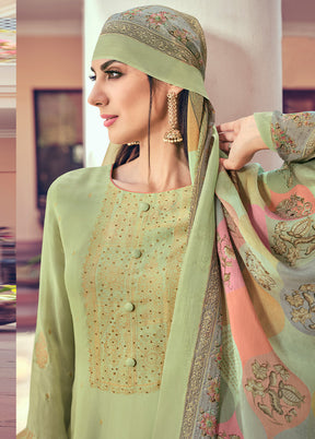 3 Pc Green Unstitched Pure Silk Suit Set VDSL16052025 - Indian Silk House Agencies