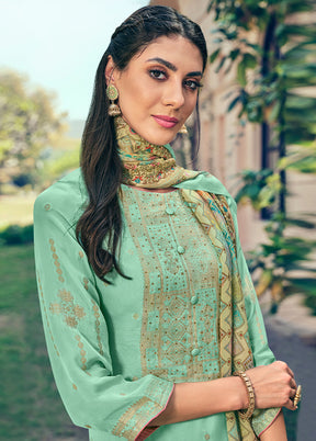 3 Pc Turquoise Unstitched Pure Silk Suit Set VDSL16052028 - Indian Silk House Agencies
