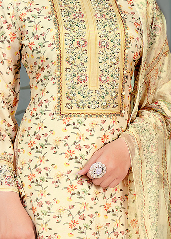 3 Pc Cream Unstitched Cotton Suit Set VDSL25052023 - Indian Silk House Agencies
