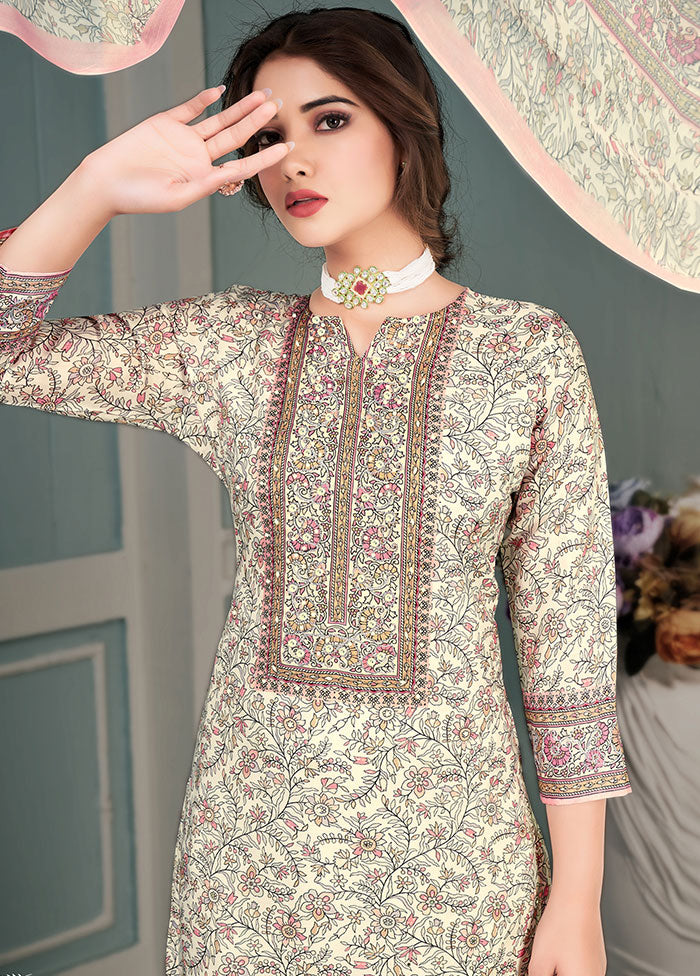 3 Pc Off White Unstitched Cotton Suit Set VDSL25052025 - Indian Silk House Agencies