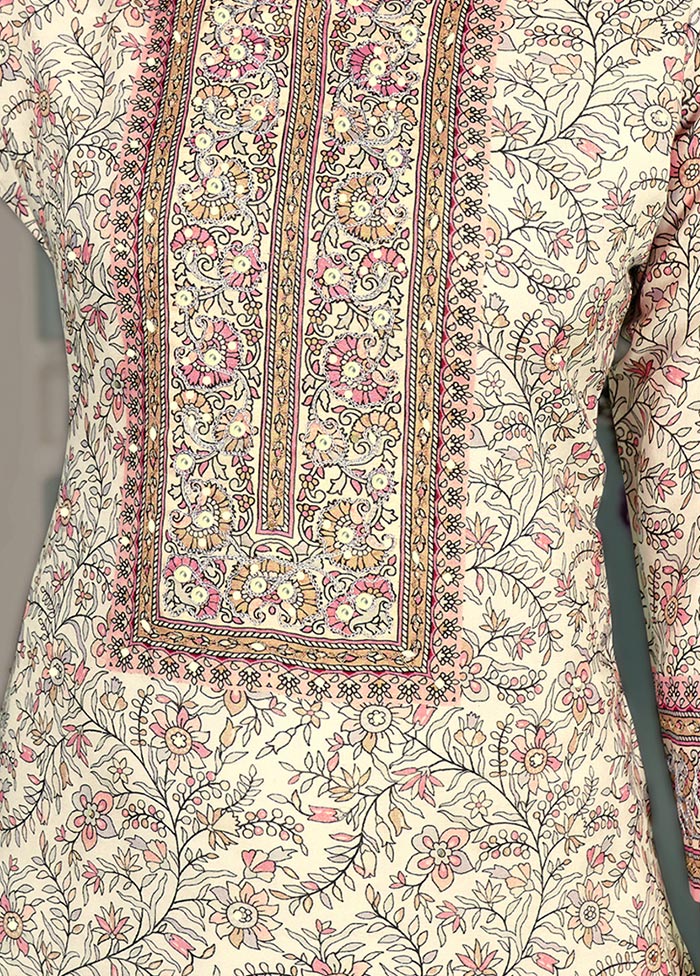 3 Pc Off White Unstitched Cotton Suit Set VDSL25052025 - Indian Silk House Agencies
