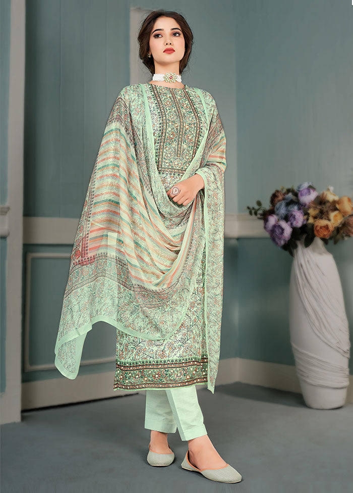 3 Pc Green Unstitched Cotton Suit Set VDSL25052026 - Indian Silk House Agencies