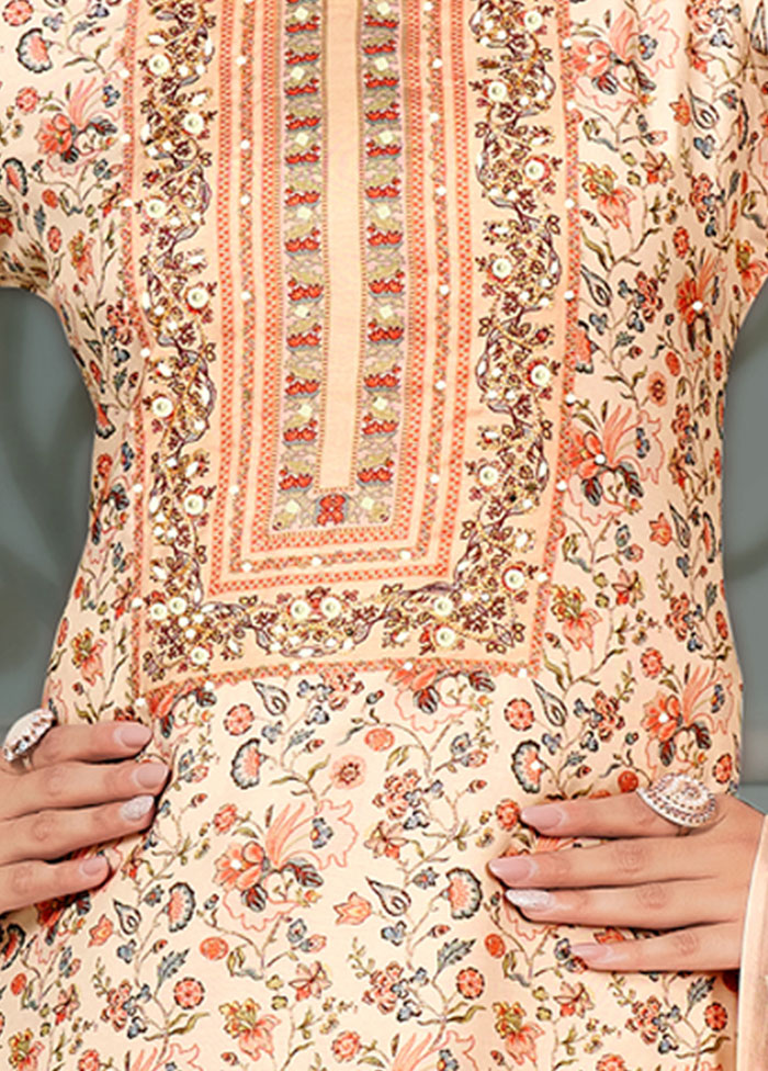 3 Pc Peach Unstitched Cotton Suit Set VDSL25052027 - Indian Silk House Agencies