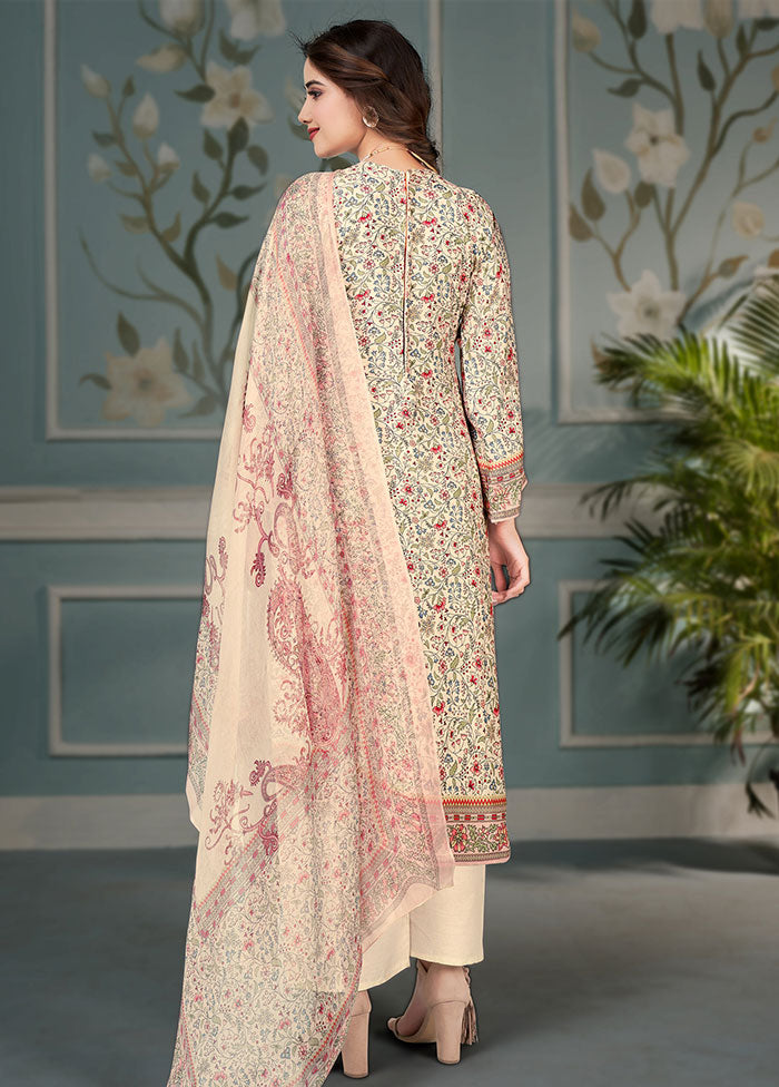 3 Pc Light Yellow Unstitched Cotton Suit Set VDSL25052029 - Indian Silk House Agencies