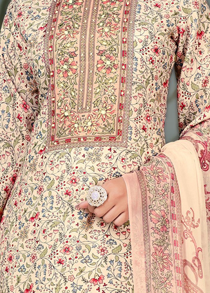 3 Pc Light Yellow Unstitched Cotton Suit Set VDSL25052029 - Indian Silk House Agencies