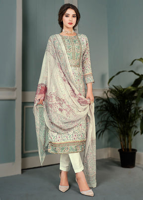 3 Pc Light Green Unstitched Cotton Suit Set VDSL25052030 - Indian Silk House Agencies