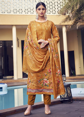 3 Pc Mustard Unstitched Silk Suit Set VDSL25052032 - Indian Silk House Agencies