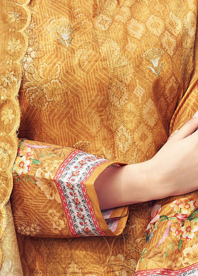3 Pc Mustard Unstitched Silk Suit Set VDSL25052032 - Indian Silk House Agencies