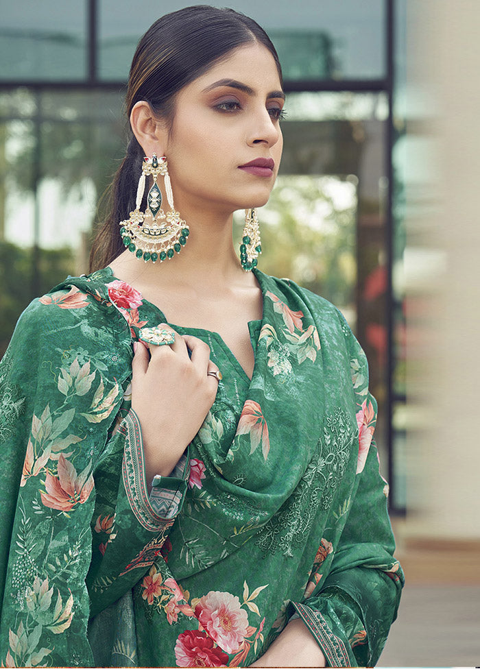 3 Pc Green Unstitched Silk Printed Suit Set VDSL25052033 - Indian Silk House Agencies