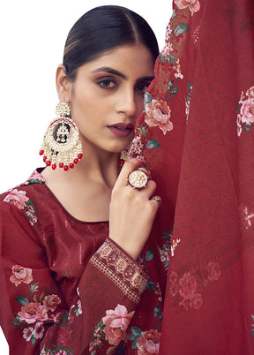 3 Pc Red Unstitched Silk Printed Suit Set VDSL25052035 - Indian Silk House Agencies