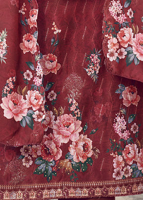 3 Pc Red Unstitched Silk Printed Suit Set VDSL25052035 - Indian Silk House Agencies