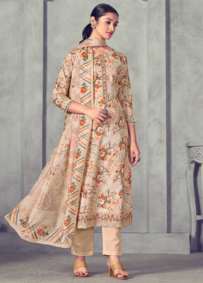 3 Pc Peach Unstitched Pure Cotton Suit Set - Indian Silk House Agencies