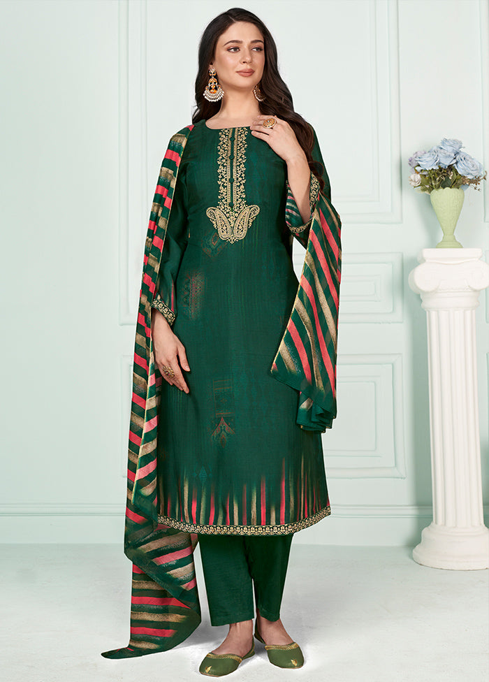 3 Pc Green Unstitched Muslin Suit Set - Indian Silk House Agencies