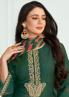 3 Pc Green Unstitched Muslin Suit Set - Indian Silk House Agencies