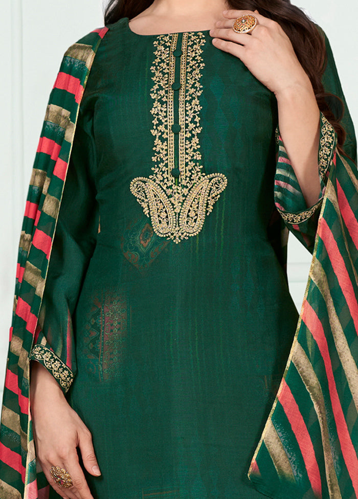 3 Pc Green Unstitched Muslin Suit Set - Indian Silk House Agencies