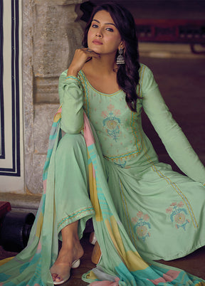 3 Pc Green Unstitched Rayon Suit Set - Indian Silk House Agencies