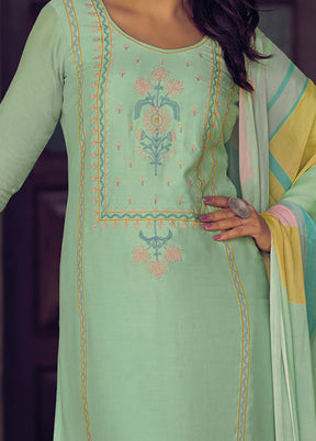 3 Pc Green Unstitched Rayon Suit Set - Indian Silk House Agencies