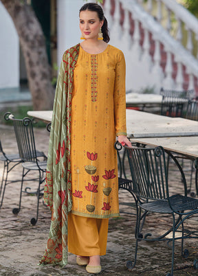 3 Pc Yellow Unstitched Rayon Suit Set - Indian Silk House Agencies