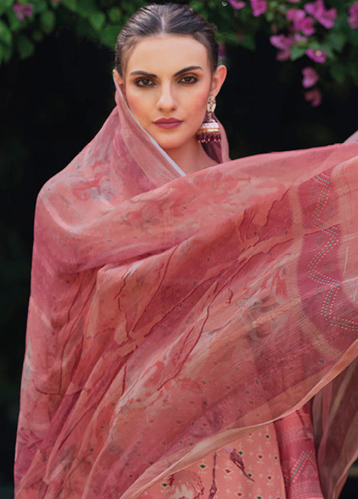 3 Pc Peach Unstitched Rayon Suit Set - Indian Silk House Agencies