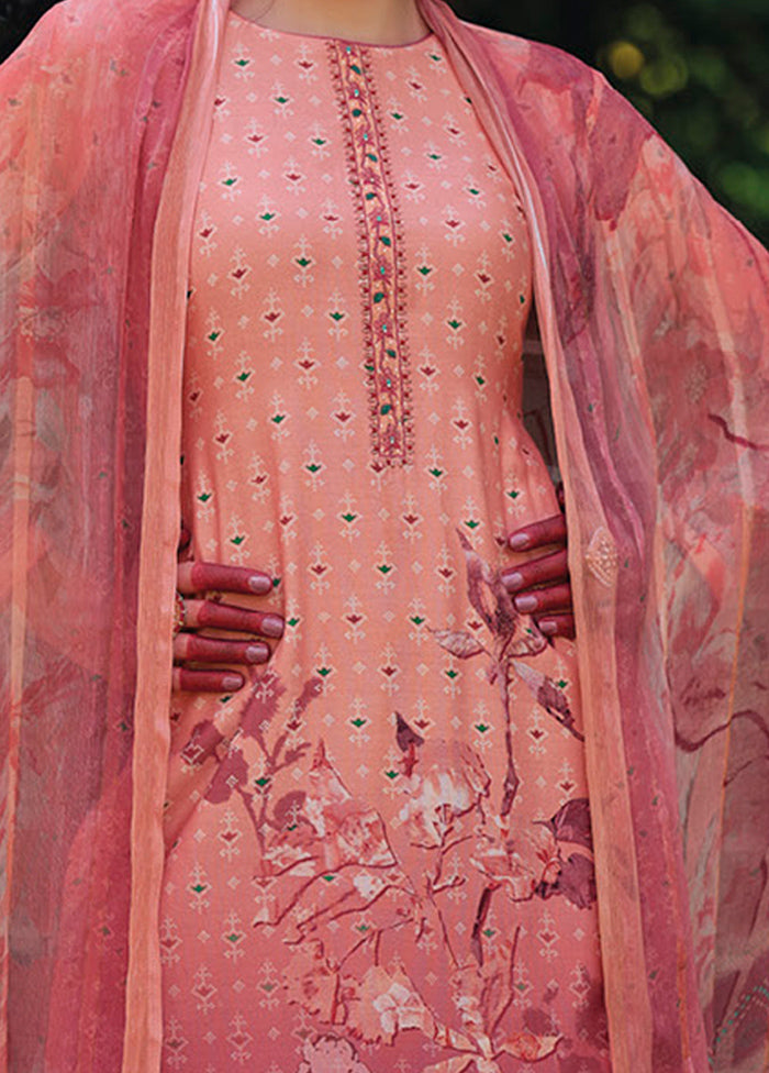 3 Pc Peach Unstitched Rayon Suit Set - Indian Silk House Agencies