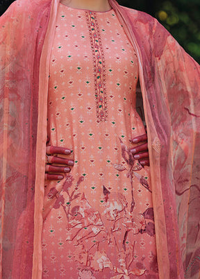 3 Pc Peach Unstitched Rayon Suit Set - Indian Silk House Agencies