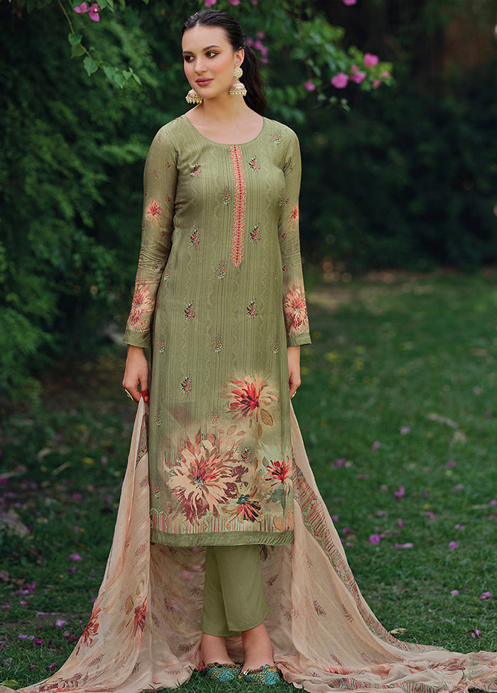 3 Pc Green Unstitched Rayon Suit Set - Indian Silk House Agencies