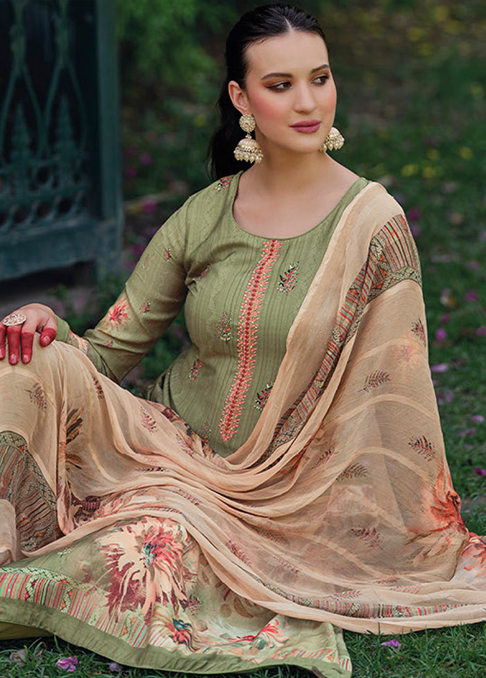 3 Pc Green Unstitched Rayon Suit Set - Indian Silk House Agencies