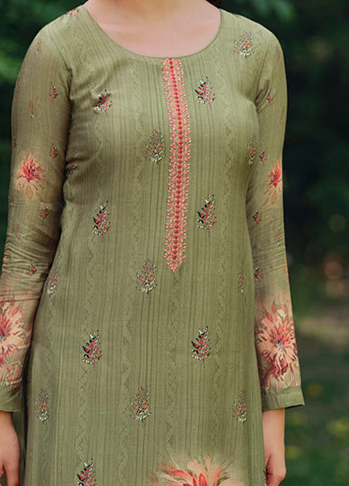 3 Pc Green Unstitched Rayon Suit Set - Indian Silk House Agencies