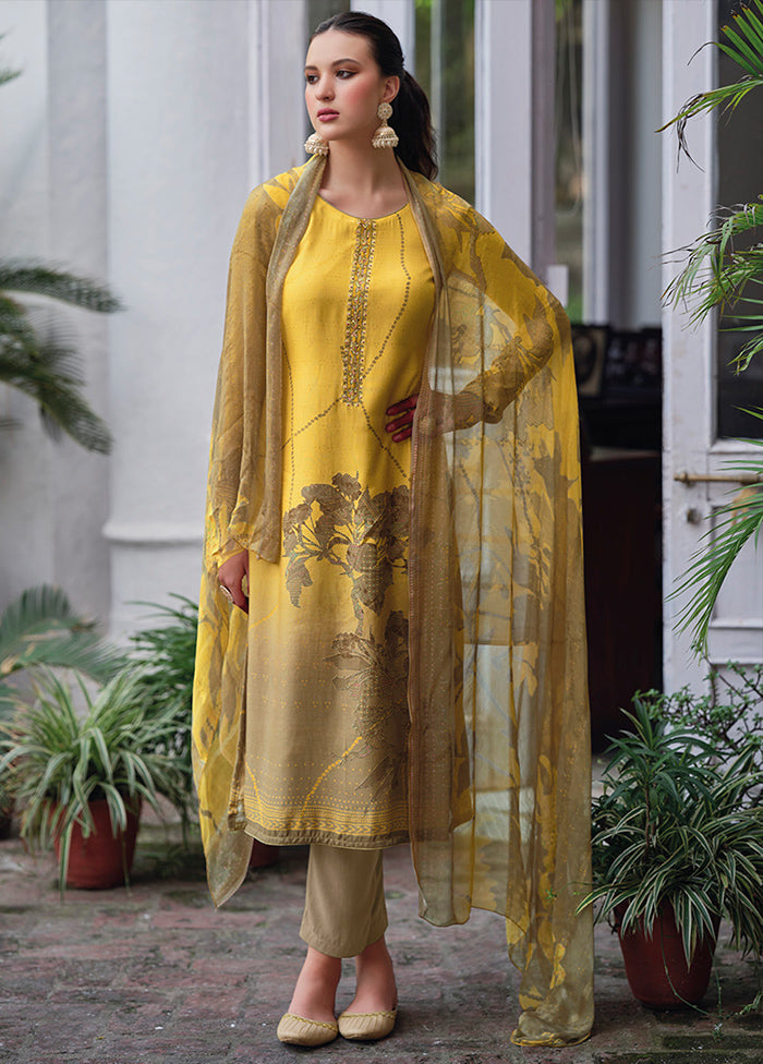3 Pc Yellow Unstitched Rayon Suit Set - Indian Silk House Agencies