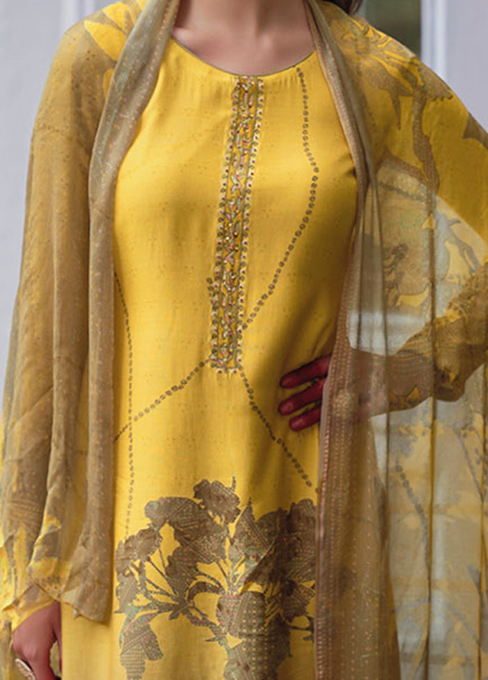 3 Pc Yellow Unstitched Rayon Suit Set - Indian Silk House Agencies