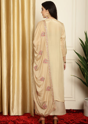 3 Pc Cream Unstitched Pure Santoon Suit Set - Indian Silk House Agencies
