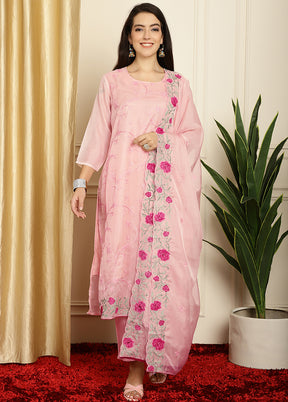 3 Pc Peach Unstitched Pure Santoon Suit Set - Indian Silk House Agencies