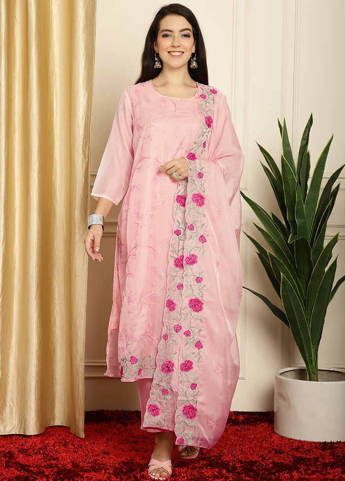 3 Pc Peach Unstitched Pure Santoon Suit Set - Indian Silk House Agencies
