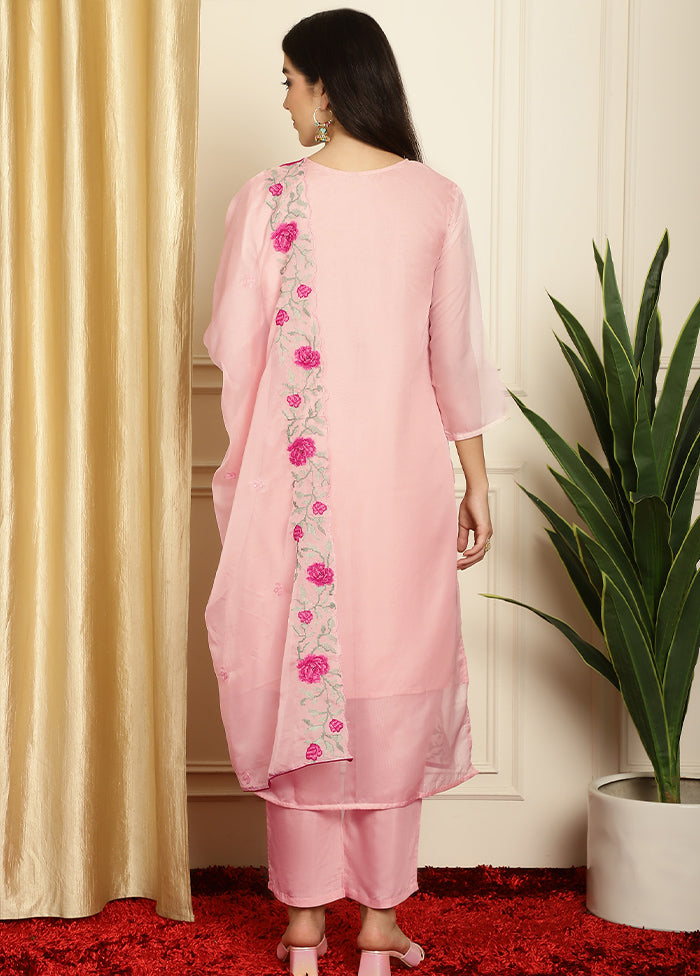 3 Pc Peach Unstitched Pure Santoon Suit Set - Indian Silk House Agencies