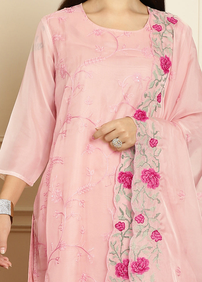 3 Pc Peach Unstitched Net Suit Set