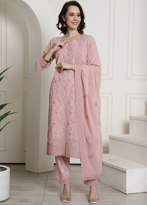3 Pc Pink Unstitched Santoon Suit Set - Indian Silk House Agencies