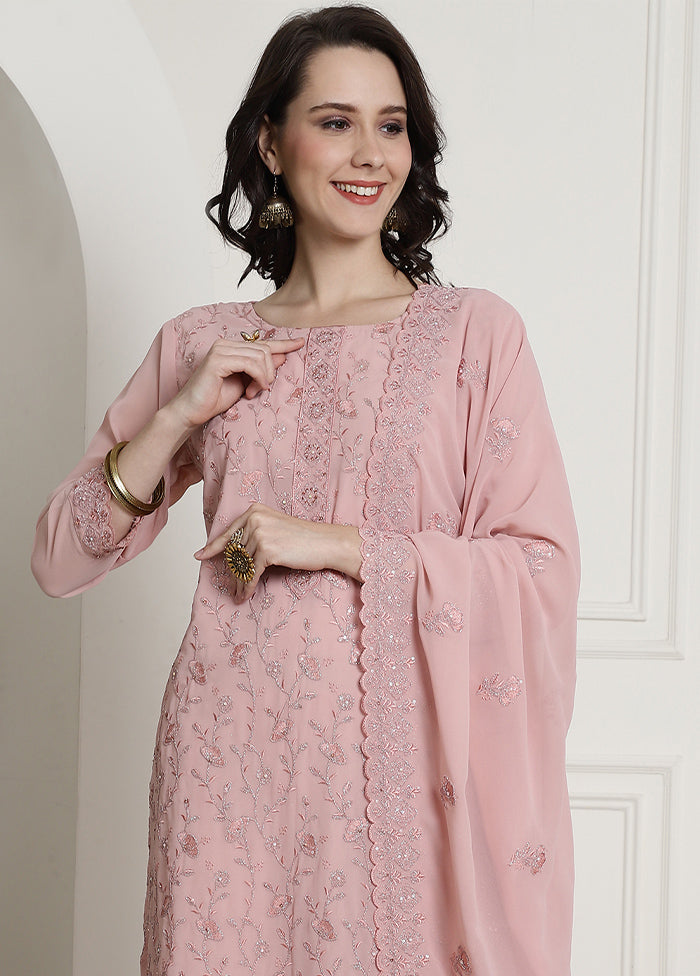 3 Pc Pink Unstitched Santoon Suit Set - Indian Silk House Agencies