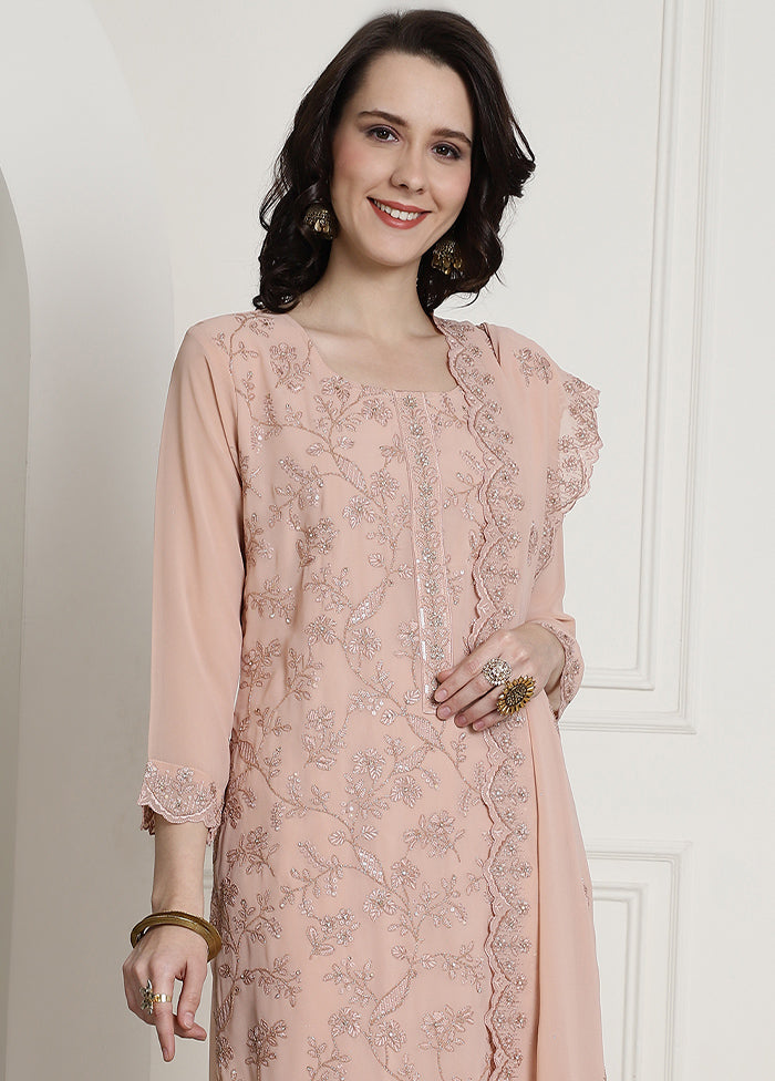 3 Pc Peach Unstitched Santoon Suit Set - Indian Silk House Agencies