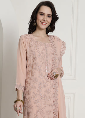 3 Pc Peach Unstitched Santoon Suit Set - Indian Silk House Agencies