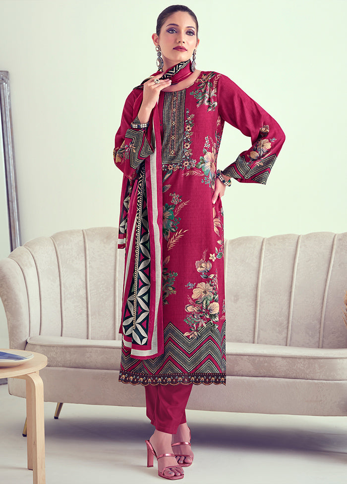 3 Pc Pink Unstitched Muslin Suit Set - Indian Silk House Agencies