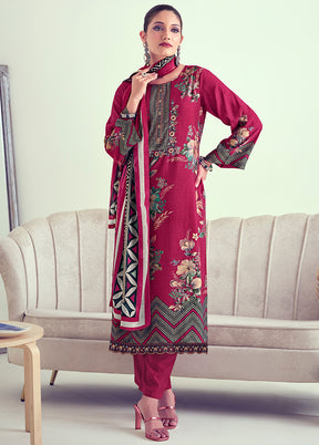 3 Pc Pink Unstitched Muslin Suit Set - Indian Silk House Agencies