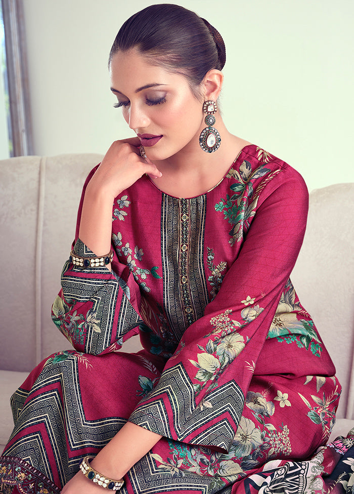 3 Pc Pink Unstitched Muslin Suit Set - Indian Silk House Agencies