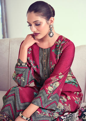 3 Pc Pink Unstitched Muslin Suit Set - Indian Silk House Agencies