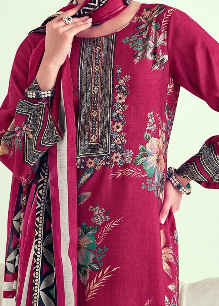 3 Pc Pink Unstitched Muslin Suit Set - Indian Silk House Agencies