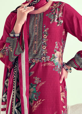 3 Pc Pink Unstitched Muslin Suit Set - Indian Silk House Agencies