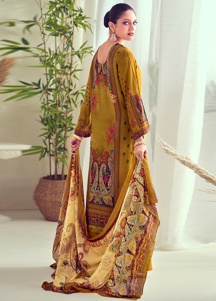3 Pc Yellow Unstitched Muslin Suit Set - Indian Silk House Agencies