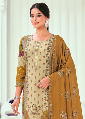 3 Pc Multicolor Unstitched Muslin Suit Set - Indian Silk House Agencies