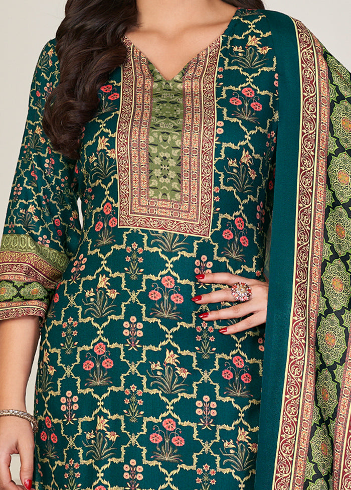 3 Pc Blue Unstitched Pashmina Suit Set - Indian Silk House Agencies